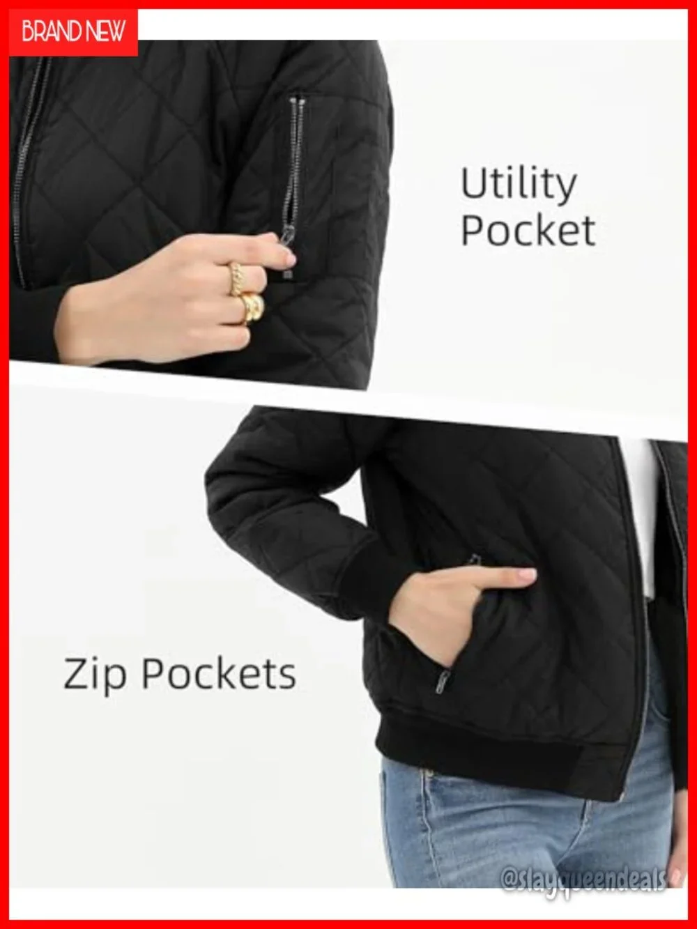 Quilted Bomber Jacket with 5 Pockets, Lightweight Puffer for Fall Spring Winter